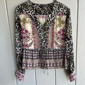Marchesa Voyage Silk Blouse Mixed Prints Leopard and Floral Size 4